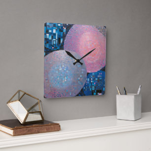 Opulent Ovals: Shades of Blue & Pink in Abstract Square Wall Clock