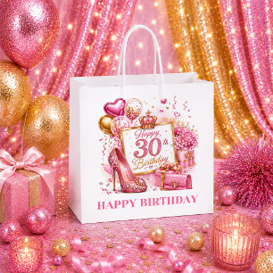Opulent Pink And Gold Glitter 30th Birthday Gift B Large Gift Bag