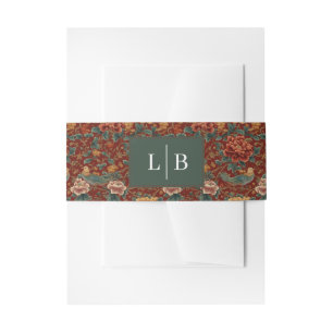Opulent Red Floral Bird Motiff Invitation Belly Band