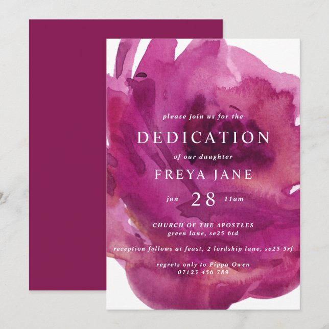 Opulent  Rose Baby Dedication Invitation (Front/Back)