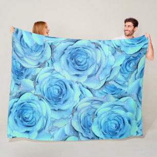 Opulent rose design in turquoise fleece blanket