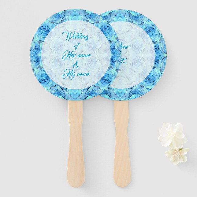 Opulent rose design in turquoise                   hand fan (Front and Back)