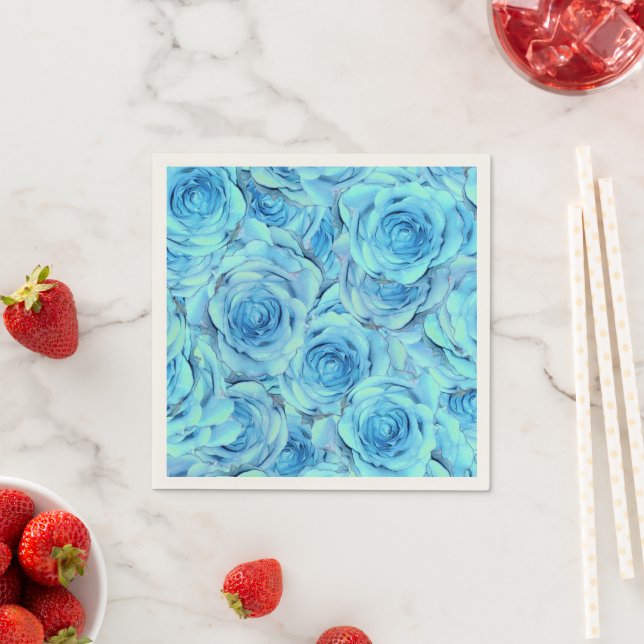 Opulent rose design in turquoise                   napkin (Insitu)
