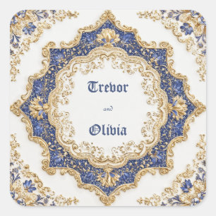 Opulent Royal Blue Gold Baroque Starburst Wedding Square Sticker