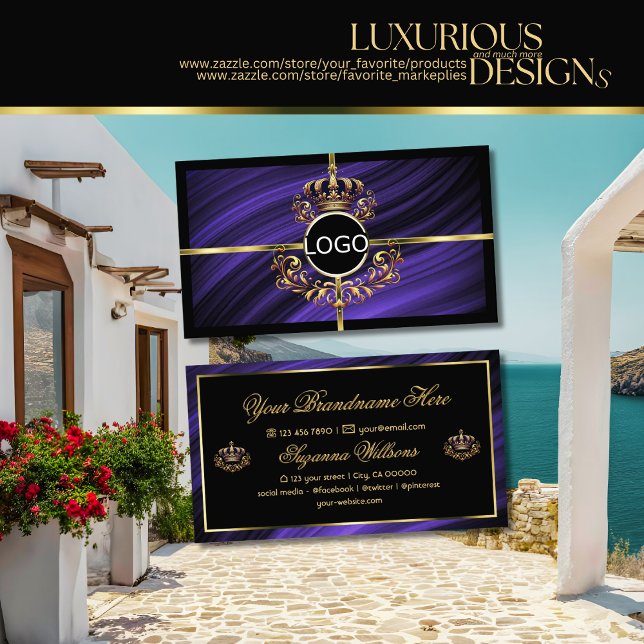 Opulent Royal Blue Gold Crown with Logo Sumptuous Business Card (Creator Uploaded)