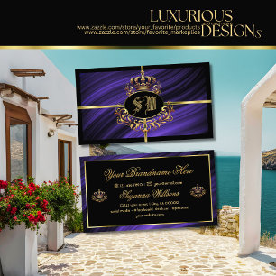 Opulent Royal Blue Gold Crown with Monogram Noble Business Card