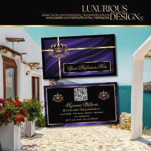 Opulent Royal Blue Gold Crown with QR Code Noble Business Card