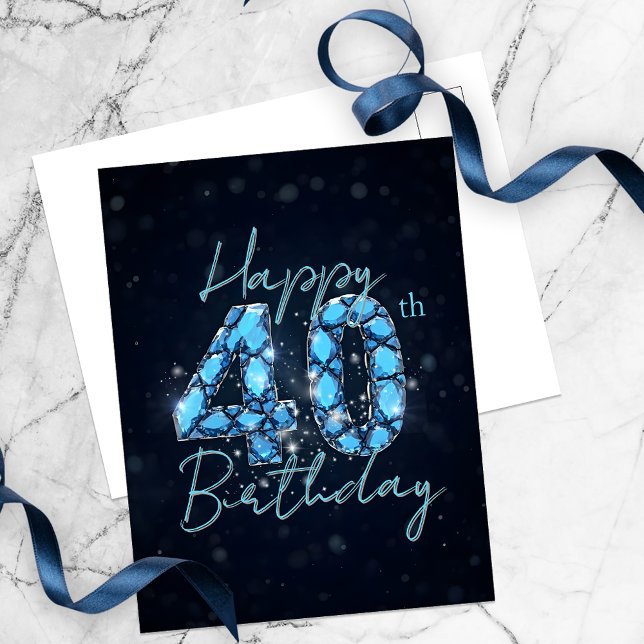 Opulent Sapphire Blue and Black 40th Birthday Postcard (Creator Uploaded)