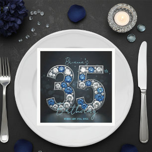 Opulent Sapphire Diamond 35th Birthday Party Napkin
