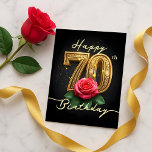 Opulent Shiny Gold 70th Birthday Rose Script  Postcard<br><div class="desc">Mark seven decades of life with this truly captivating 70th Birthday postcard. The grand "70" shines in luxurious gold, intricately styled to catch the light, set against a deep, rich background that makes it pop. A single, perfect pink rose, its petals unfurling gracefully, is nestled at the base, bringing a...</div>