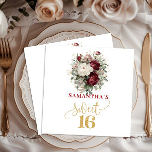 Opulent Sweet 16 Blush Burgundy Gold Napkins
