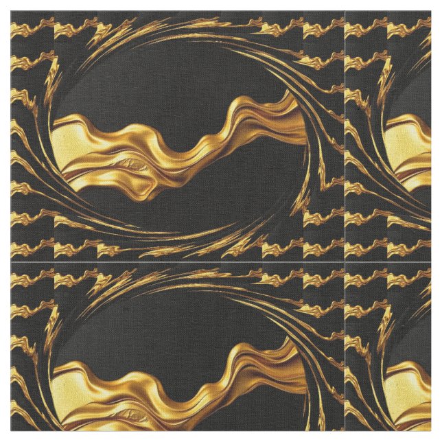 Opulent Swirl Full Gold Black Designer Upholstery  Fabric (Close Up)