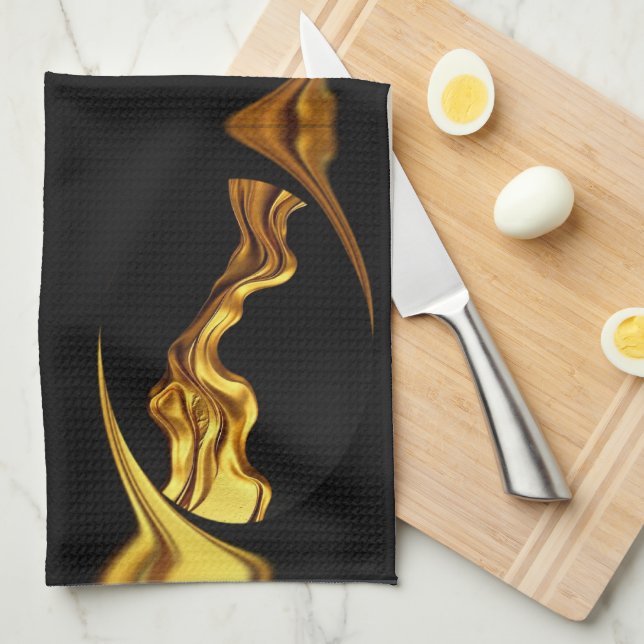 Opulent Swirl Liquid Gold Black Monochro Achempong Tea Towel (Quarter Fold)