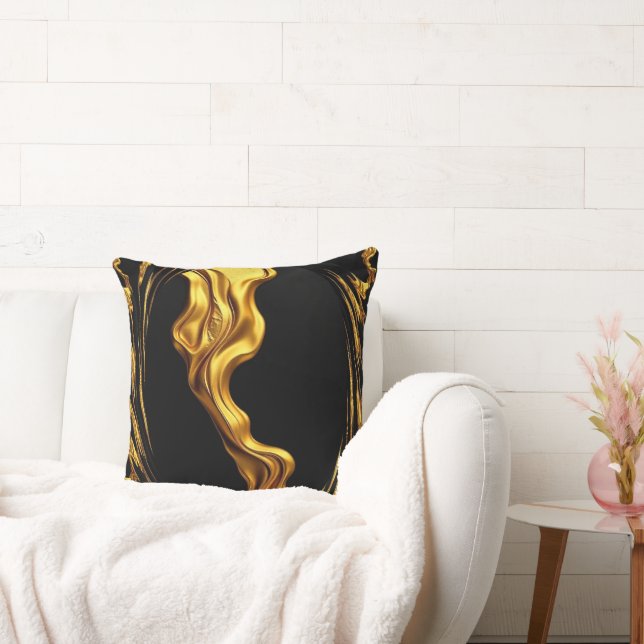 Opulent Swirl Liquid Gold Black Monochrome Christi Cushion (Couch)
