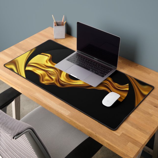 Opulent Swirl Liquid Gold Black Monochrome  Desk Mat (Office 2)
