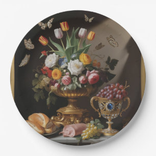 "Opulent Vanitas Still Life - A Glimpse into 17th- Paper Plate