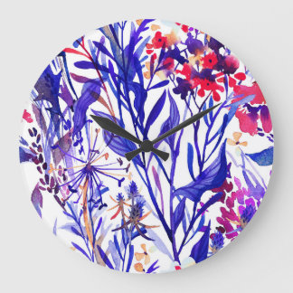 Opulent Watercolor Florals: Garden Background. Large Clock