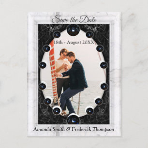 Opulent  White & Black Marble + Spheres Announcement Postcard