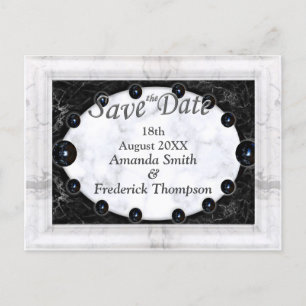 Opulent  White & Black Marble + Spheres Announcement Postcard