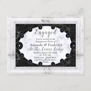 Opulent White & Black Marble + Spheres Invitation Postcard