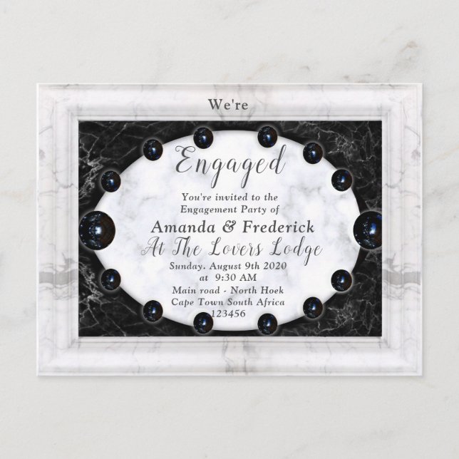 Opulent  White & Black Marble + Spheres Invitation Postcard (Front)