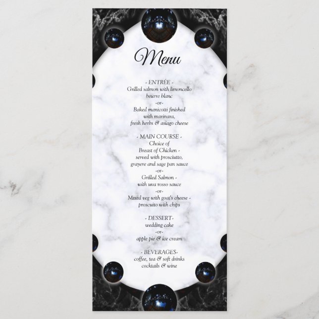 Opulent  White & Black Marble Spheres Menu (Front)