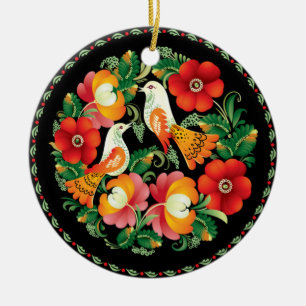 OPUS Hungarian Flower and Bird Ceramic Tree Decoration
