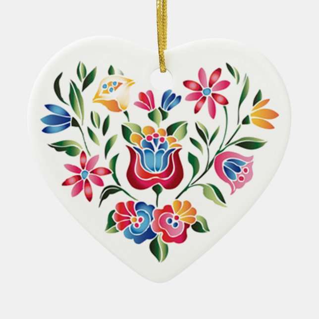 OPUS Hungarian Flower Heart Ceramic Tree Decoration (Front)