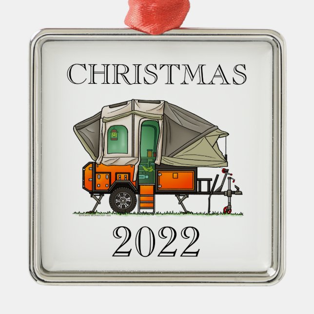 Opus Pop Up Camper RV happy camper Metal Ornament (Front)