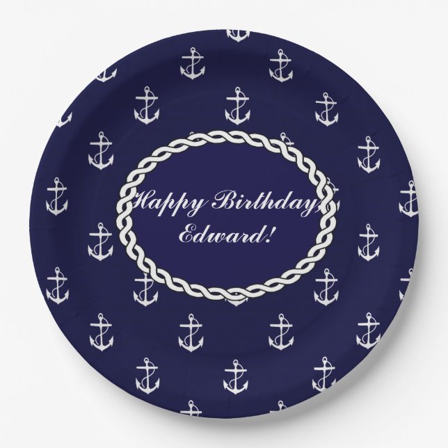 Opus Posh Anchor Nautical  Paper Plate (Front)