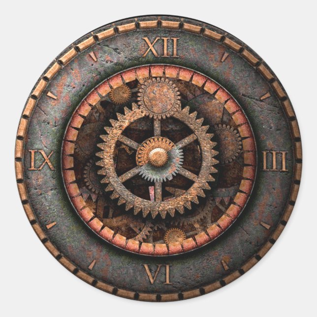 Opus Posh Steampunk Gears Classic Round Sticker (Front)