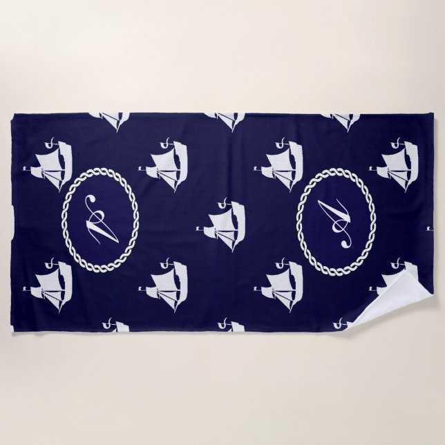 Opus Posh Tall ship Nautical Personalised Beach Towel (Front)