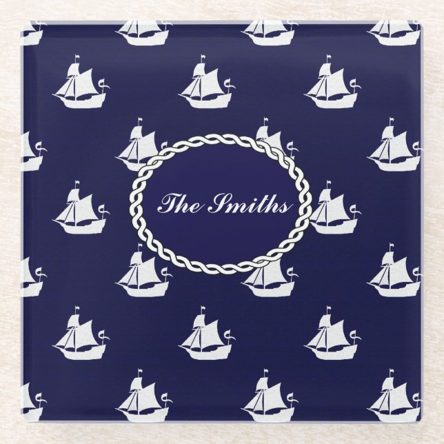 Opus Posh Tall Ships Nautical Design Glass Coaster (Front)