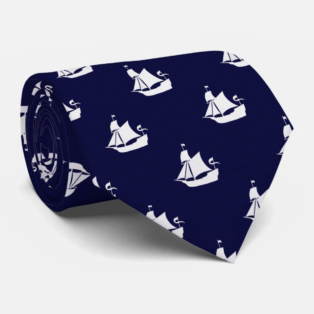 Opus Posh Tall Ships Nautical Design Tie (Rolled)