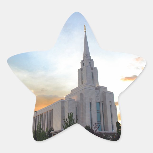Oquirrh Mountain LDS Utah Temple sunset Star Sticker (Front)