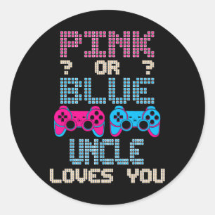 Or Blue Uncle Loves You Video Game Gender Reveal Classic Round Sticker