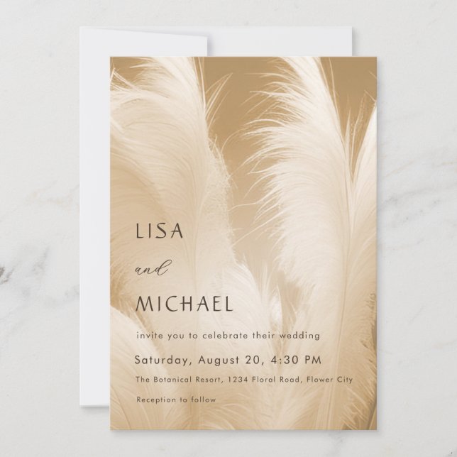 OR Code | Blush Beige Pampas Grass Photo  Invitation (Front)