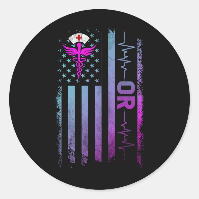 OR Job Operating Room Nurse USA Flag Classic Round Sticker (Front)