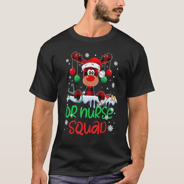 OR Nurse Squad Christmas Reindeer Matching Pajamas T-Shirt (Front)
