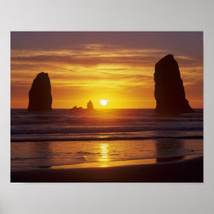 OR, Oregon Coast, Cannon Beach, seastacks at 2 Poster