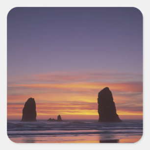 OR, Oregon Coast, Cannon Beach, seastacks at Square Sticker