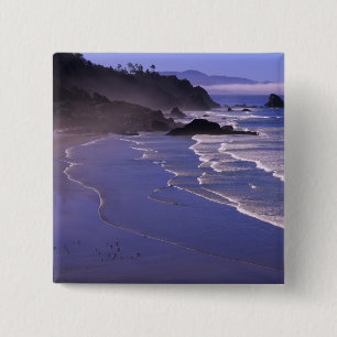 OR, Oregon Coast, Ecola SP, Indian Beach with 15 Cm Square Badge