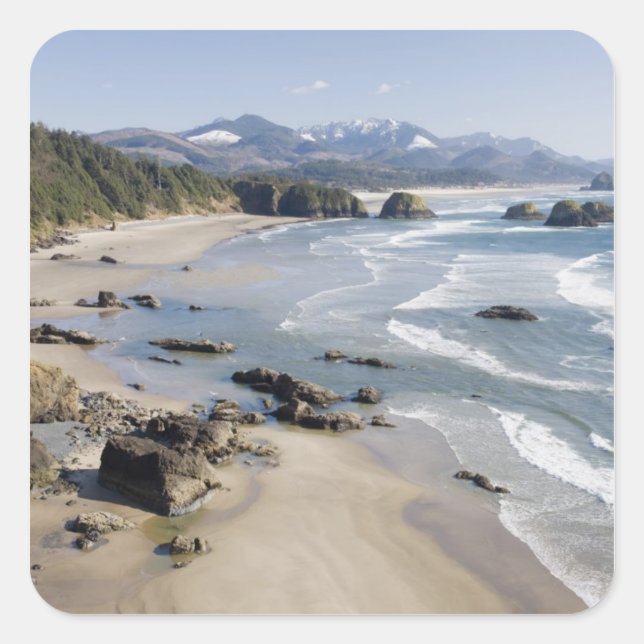 OR, Oregon Coast, Ecola State Park, Crescent 2 Square Sticker (Front)