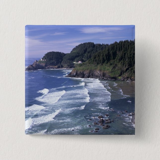 OR, Oregon Coast, Heceta Head Lighthouse, on 15 Cm Square Badge (Front)