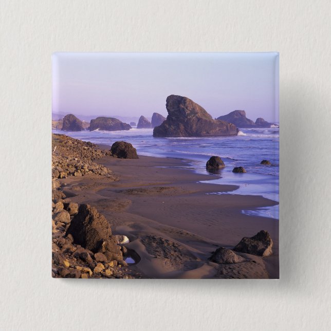 OR, Oregon Coast, Myers Creek, rock formations 15 Cm Square Badge (Front)