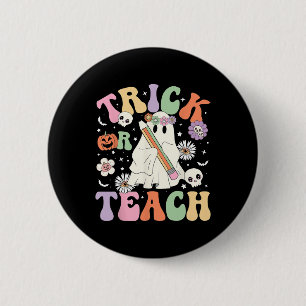 Or Teach Cute Teacher Halloween Retro Floral Ghost 6 Cm Round Badge