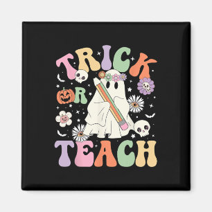 Or Teach Cute Teacher Halloween Retro Floral Ghost Magnet