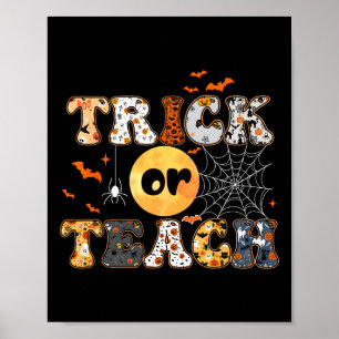 Or Teach Groovy Teacher Halloween Retro Floral Gho Poster