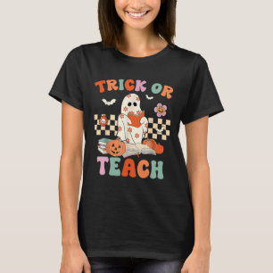 Or Teach Groovy Teacher Halloween Retro Floral Gho T-Shirt