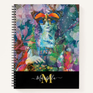Oracle Cards Watercolor Bohemian Yoga Monogram Notebook